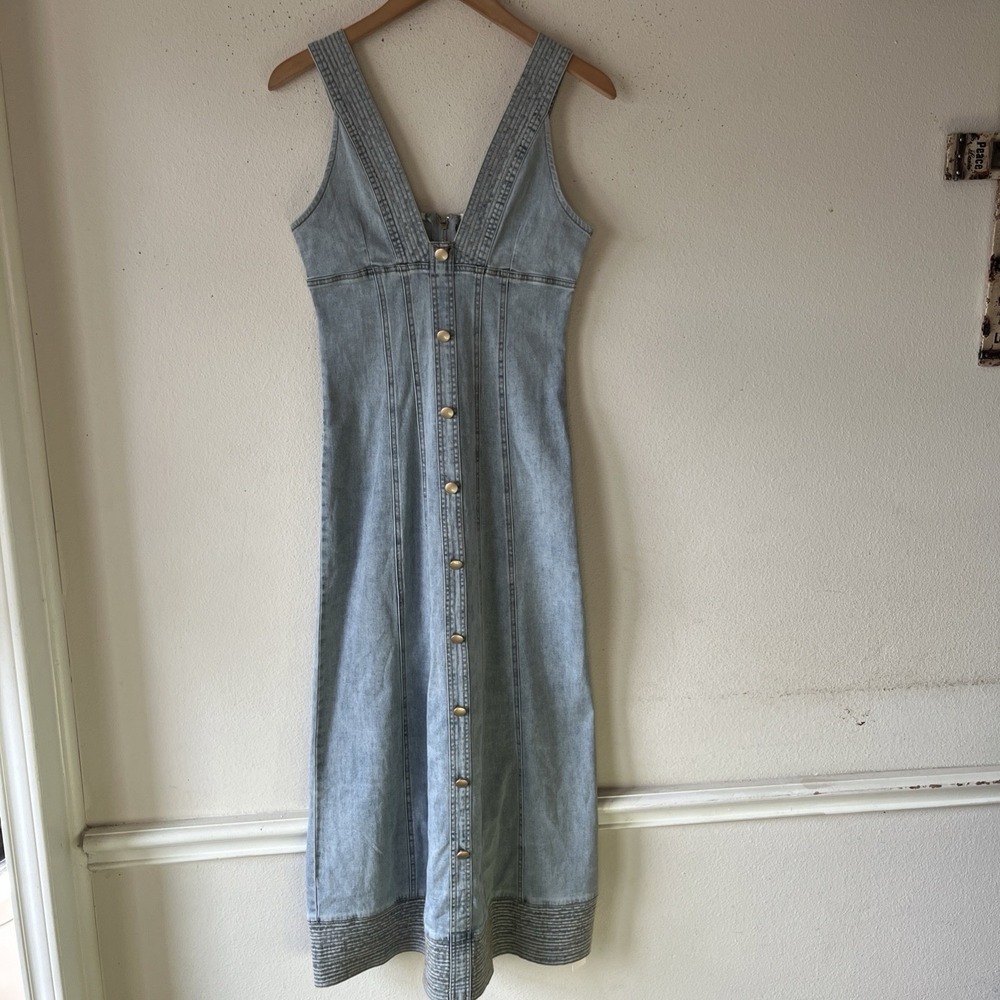Commense Denim Sleeveless Dress Chambray Button Deep VNeck Festival HippieXS New